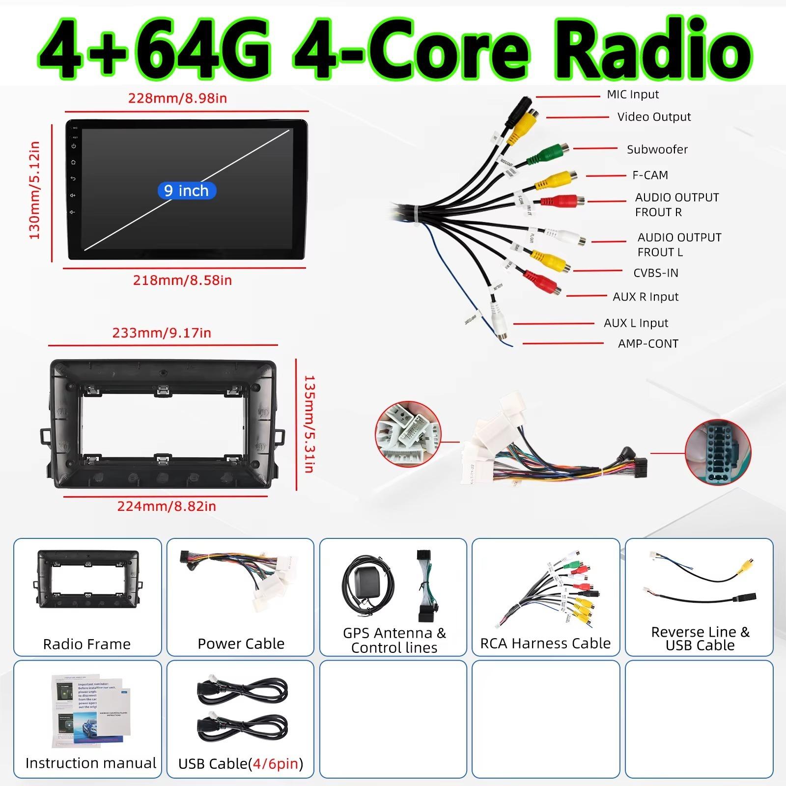 Autoradio für Toyota Auris 2006-2012 - Android-Multimedia-Player - Android 15 - 4 GB RAM/64 GB Speicher - 23-cm-Touchscreen - CarPlay und Android Auto - GPS-Navigation