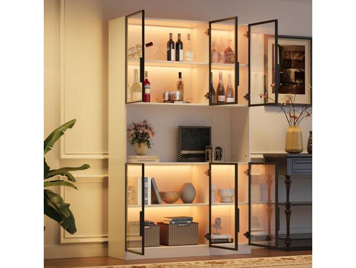 Vitrine 120x34x200 cm EVRYAE - 6 portes en verre LED avec contrôle par application et fermeture douce - Blanc