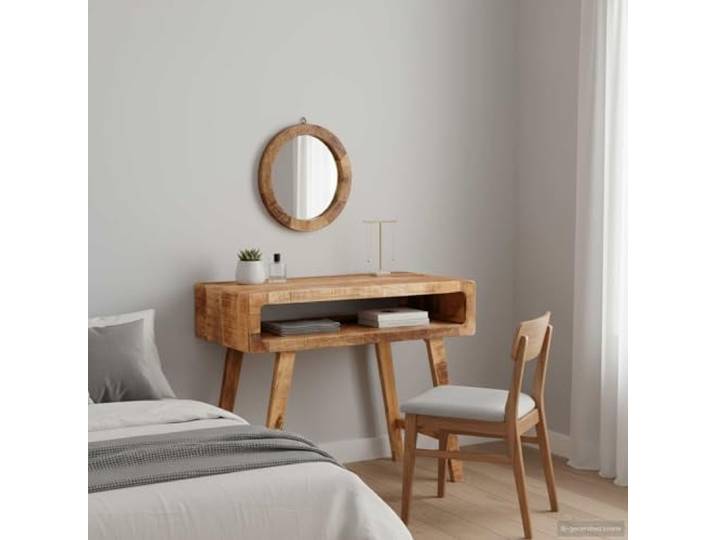 Toilettentisch, Braun, 90 x 76 x 45 cm, Mangoholz, massiv Schminktisch mit flachem Spiegel, sattes braunes Finish, Kosmetik-Aufbewahrung, robuste Struktur, einfache Montage