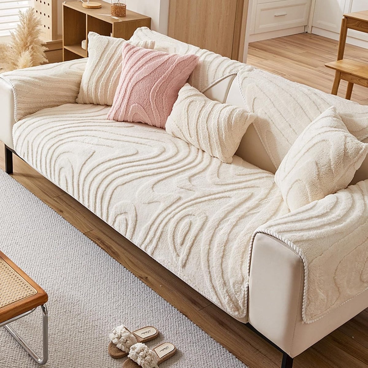Beige fleece bankhoes voor slaapbank ter bescherming van je bank - 70 x 180 cm