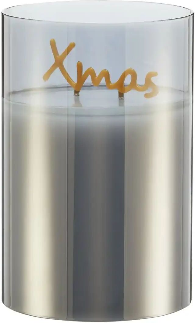 HOME STORY LED Kerze Xmas   ¦ grau ¦ Glas,Wachs,Kunststoff ¦ Maße (cm): H: 15