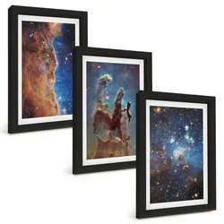 BILDER SET 3er Set - 20x30 cm Schwarzer Rahmen - Weltraumlandschaften von Galaxien