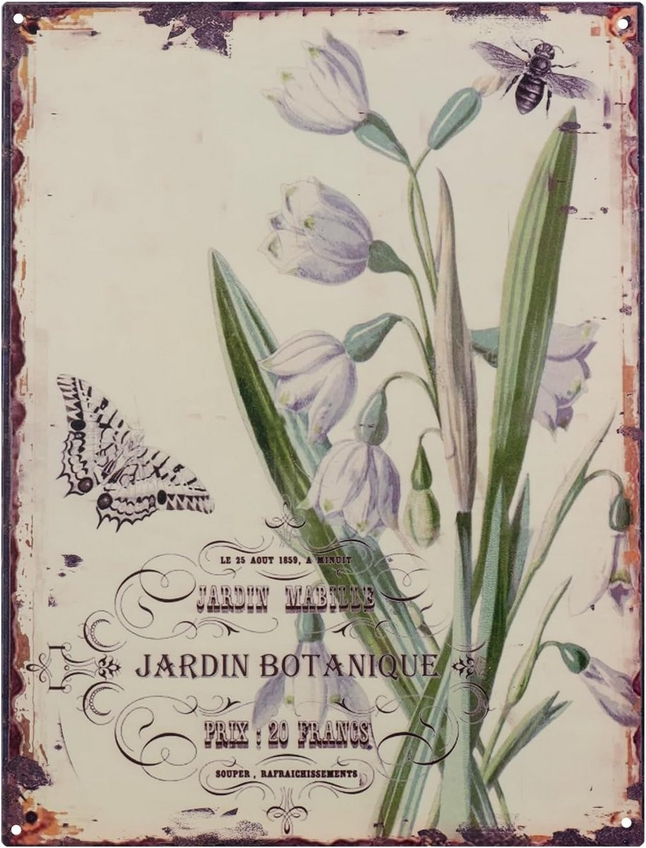Decoratief Blikken Schild met Sneeuwklokjes en Botanische Opdruk