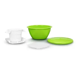 Borner Cheesemaker & Multimaker with keep-fresh lid, sieve salat bowl serving bowl, make your own cream cheese at home green