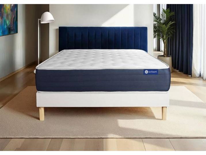 Ensemble Matelas Sommier 130x190 cm - Actilatex Sleep - Sommier Kit Blanc