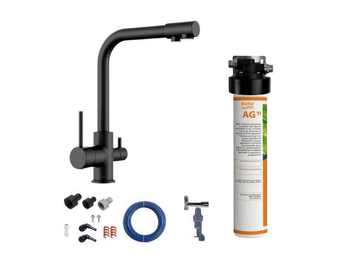 BieTal Wasserfilter BieTal® Untertisch Trink Wasser Filtersystem Aktivkohle mit Wasserhahn, Liefert gefiltertes Wasser über den normalen Wasserhahn.