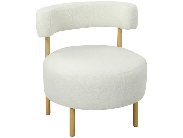 Homcom Relaxsessel mit Sherpa-Fleece Metallbeinen in Holzoptik Weiß, Creme, Eukalyptusholz, 67x71x67 cm, Wohnzimmer, Sessel, Relaxsessel