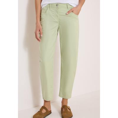 Stoffhose CECIL "Style Scarlett", Damen, Gr. 30, Länge 28, grün (raw matcha lime), Web, Obermaterial: 98% Baumwolle, 2% Elasthan. Futter: 100% Baumwolle, unifarben, barrel fit lang, Hosen Stoffhose, Barrel Leg Hose in Papertouch Qualität und mit...