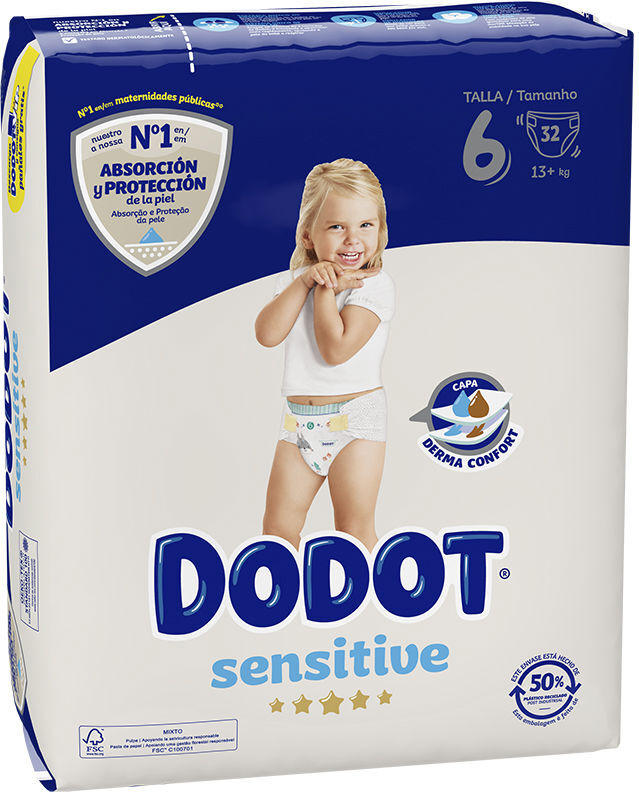 Fraldas Dodot Sensitive tamanho 6 +13 kg 32 u