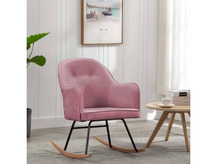 NLQMSU Schaukelstuhl, Velours, 110 kg Gestell aus pulverbeschichtetem Eisen, Beine aus Buche, gepolsterter Sitz, für Wohnzimmer, Garten, Terrasse
