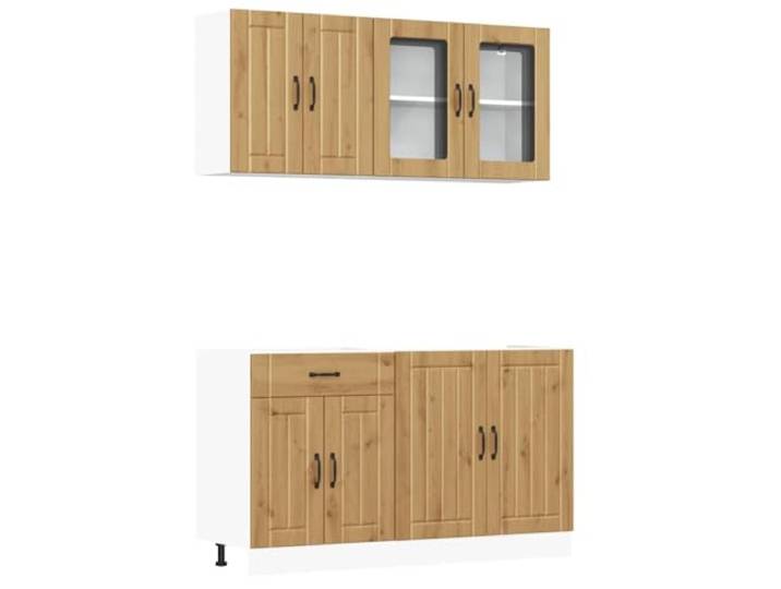 Favemtsl 4-TLG Küchenschrank-Set Kalmar Küchenzeile Artisan-Eiche Modulabsätze für Küche und Esszimmer mit Hängeschränken, Vitrine und verstellbaren Füßen für flexible Raumnutzung.