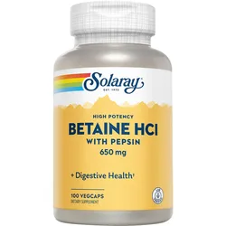 Betain Hcl 650 mg + Pepsin Solaray 100 ST