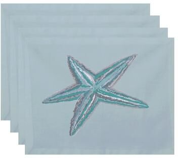 E by Design Star Fish Coastal Print Table Top Placemat (Set of 4)