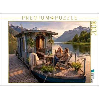 CALVENDO Puzzle Gemütlicher Weinabend auf einem Hausboot | 2000 Teile Lege-Größe 90x67cm Foto-Puzzle für glückliche Stunden