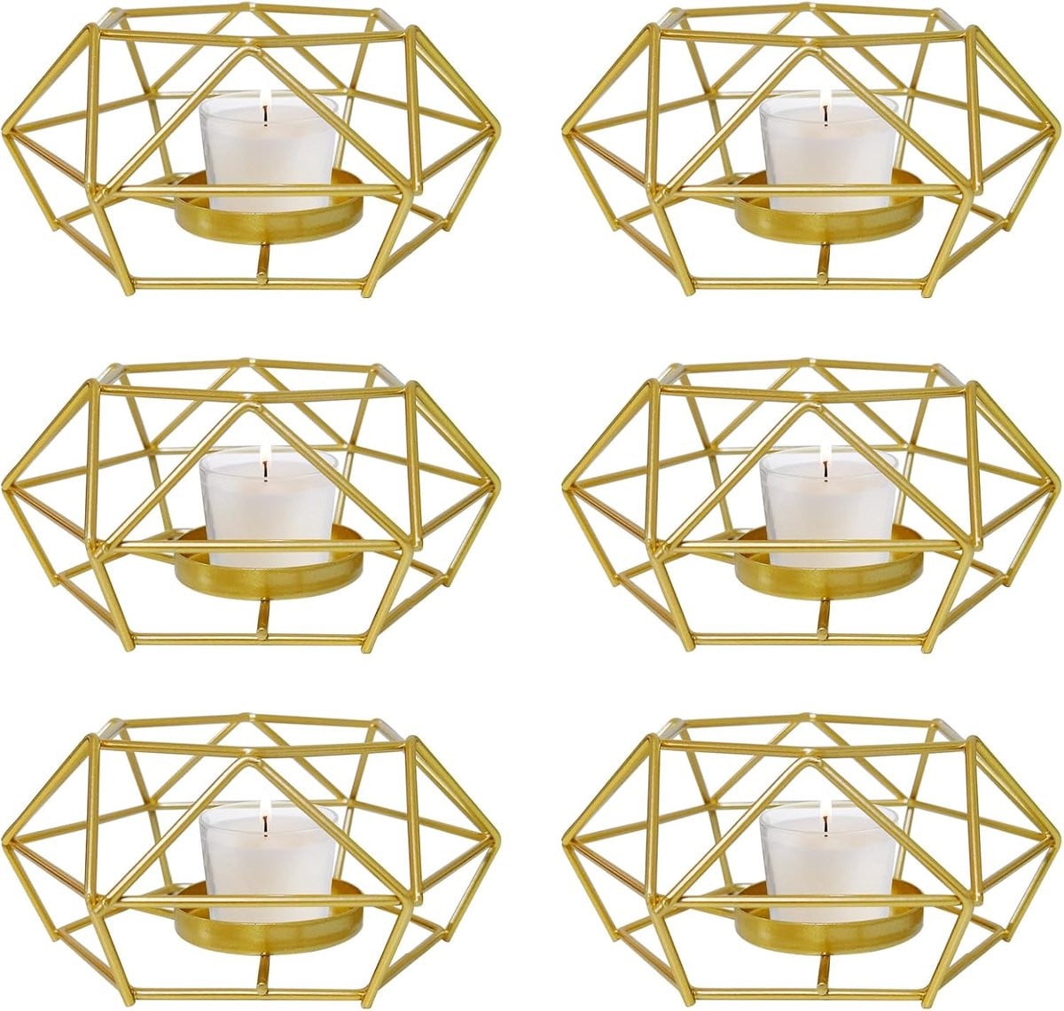 Set van 6 geometrische metalen waxinelichthouders in tealight-stijl, goud