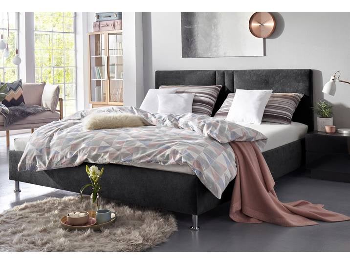 Polsterbett, Microfaser oder Strukturstoff, Schwarz, 170×210 cm, Mit LED-Beleuchtung, Modern