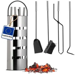 Relaxdays Kaminbesteck modern 5 teilig Schwarz,Silber