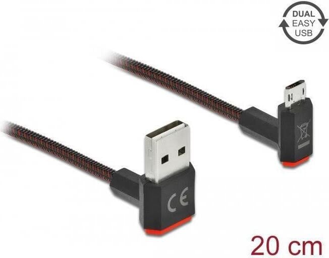 Delock EASY-USB 2.0 kabel, Type-A naar Micro-B, rechte hoek, 0,2 m, zwart