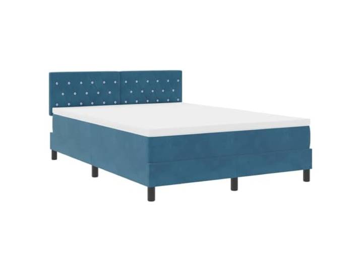 KTHLBRH Boxspringbett dunkelblau 140 x 190 cm Samt Inklusive Matratze, Lattenrost, Kopfteil aus Kunstleder, Massivholz aus Kiefernholz