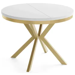 ESSTISCH Dina runder ausziehbarer, Weiß 90-170/90/76 cm