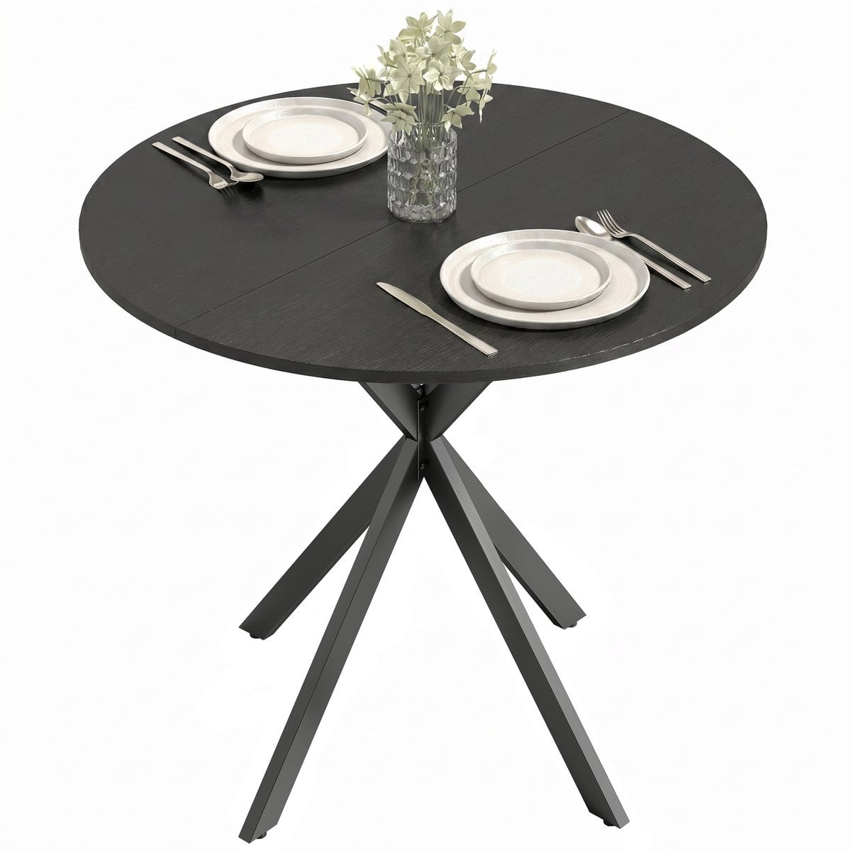 HOMCOM Ronde Eettafel in Zwart - B/D/H: 80 x 80 x 75 cm