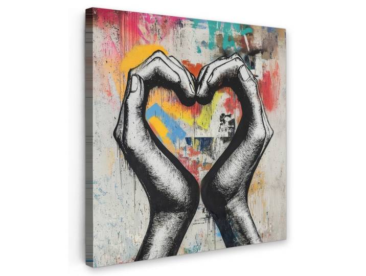 LEINWANDBILD Hände - Herz - Straßenkunst - Graffiti Wandbild Wohnzimmer 50x50 cm