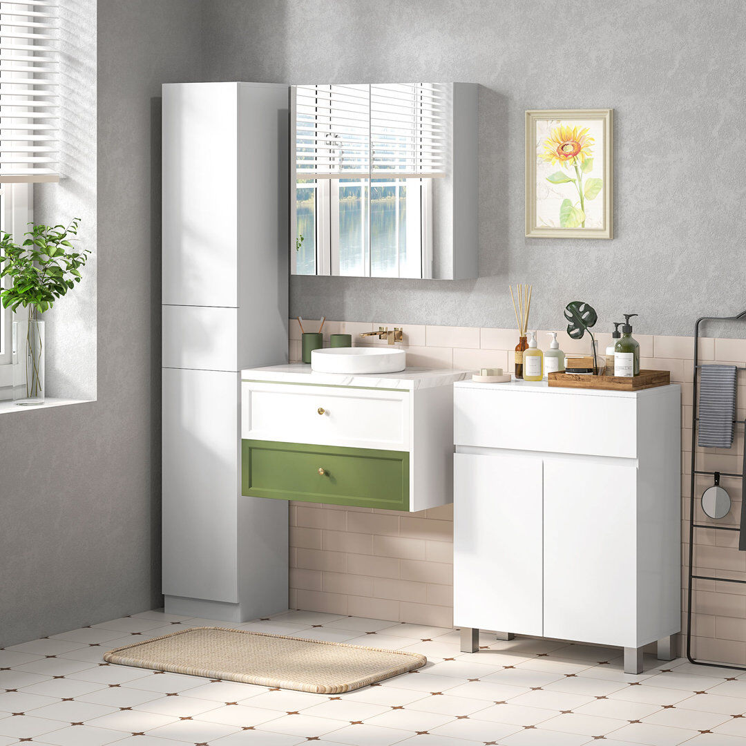 17 Stories Mintu Wall Mounted Bathroom Storage Cupboard W/ Mirror and Shelf, White 600mm H