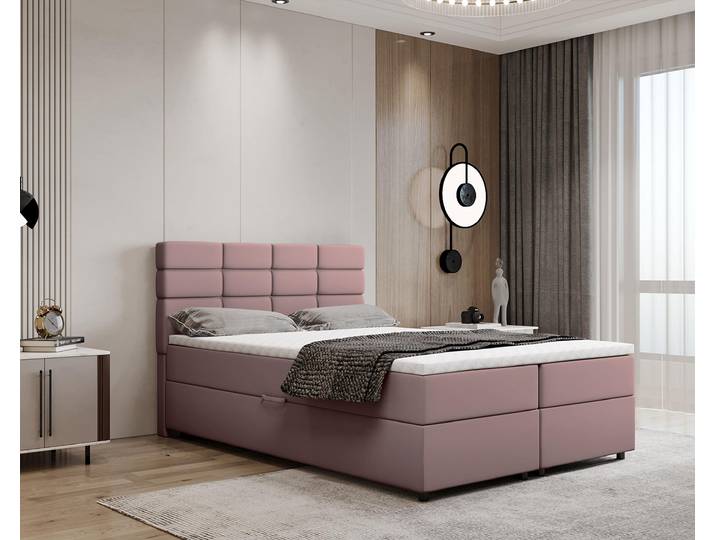 Boxspringbett 140x200, mit Bettkasten, Rosa, Matratze und Topper, Doppelbett, REVE, Panda Möbel