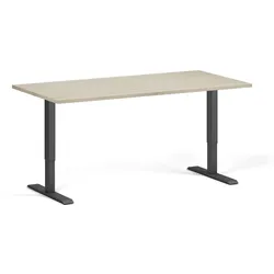 Höhenverstellbarer Schreibtisch, 2 Motoren, 74-121 cm, Tischplatte 160x80 cm, schwarzes Metallgestell, Eiche natur