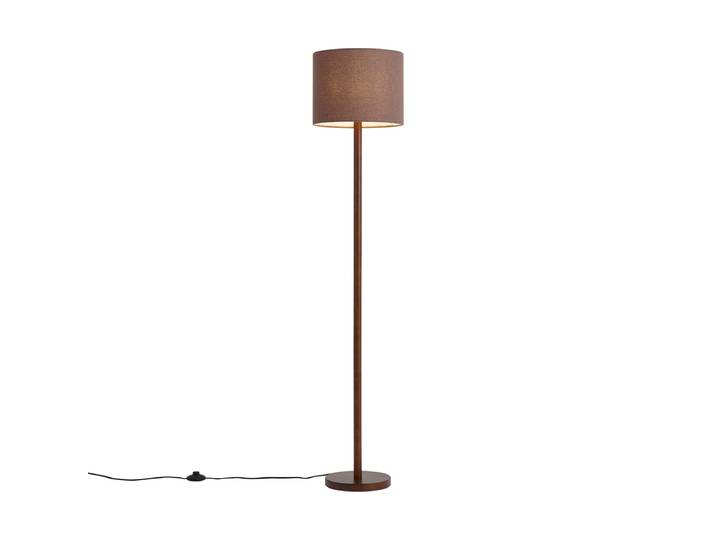 Lampadaire Japandi en bois de noyer avec abat-jour en lin marron