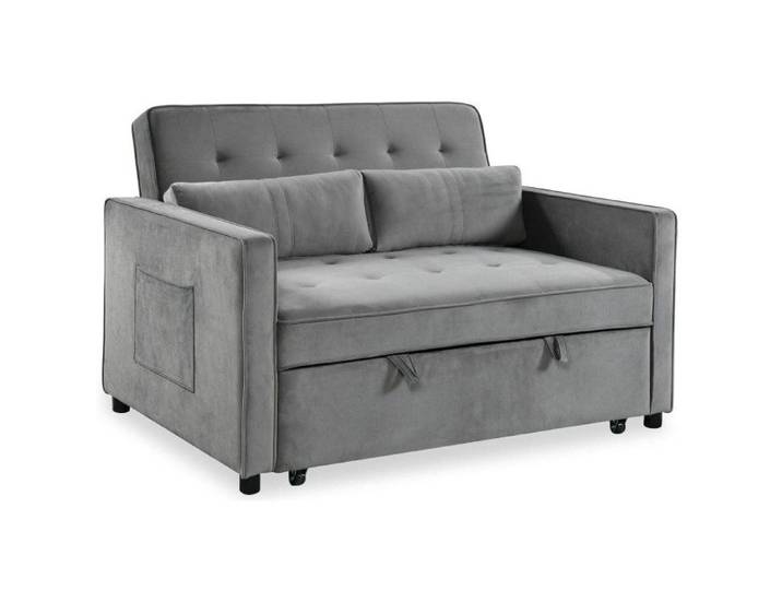 MENZZO Canapé convertible 2 places Komaria Velours Gris -Canapé : L133 x P94 x H87 cmSurface de couchage : L115 x P193 x