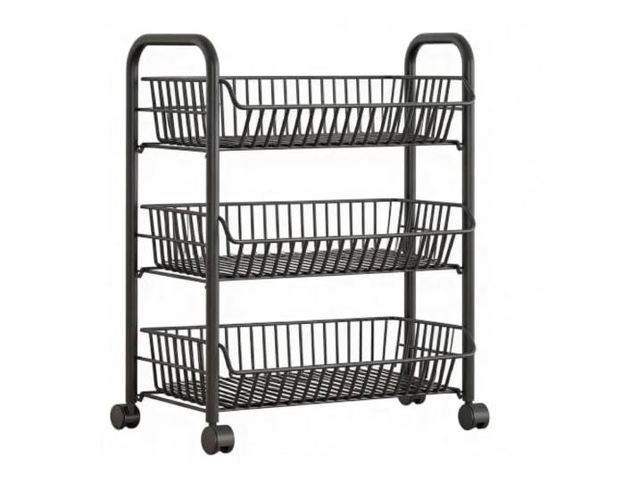 NVISRHDP Küchenwagen aus Edelstahl Abnehmbares dreischichtiges mobiles Lagerregal(Black)