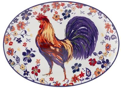 "Certified International Morning Rooster Oval Platter - 16"" x 12"" x 1.25"""