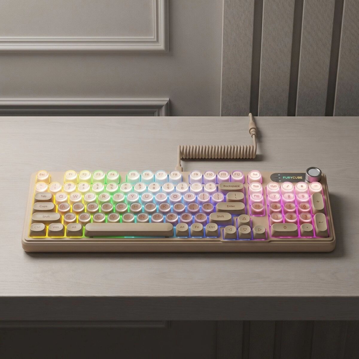 INF 98-Tasten Tri-Mode Tastatur (Kabel + 2.4G + Bluetooth) mit RGB, PBT-Tastenkappen, Gasket-Mount, Drehregler und abnehmbarem