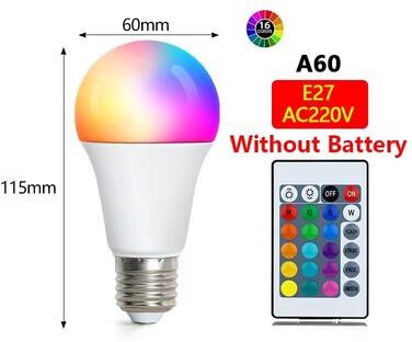 Inspired Finds 16 Color RGB LED Multicolor Bulb With E27 Base And 24 Key Remote Control 2.56x4.92in