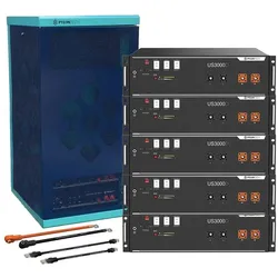 Pylontech Bundle 5 x US3000D (17,5 kWh) mit Wechselrichter-Anschlusskabelset und Batterieschrank