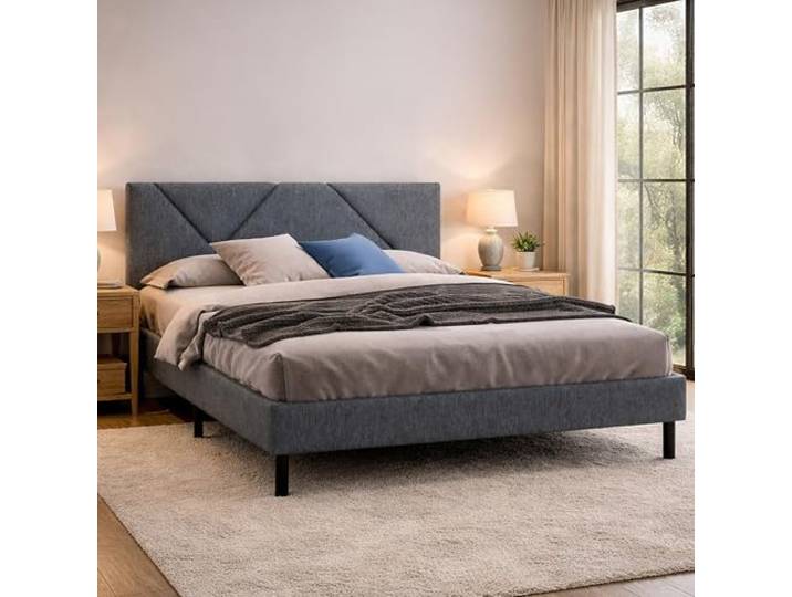 Dmora Doppelbett Tirino Grau gepolstert, Lattenrost inkl.