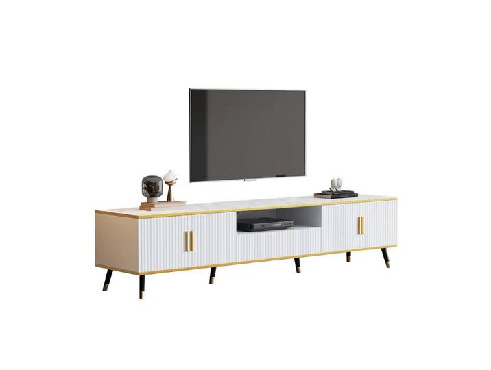 FANNOU TV-Schrank Marmoroptik, TV-Paneel, TV-Kommode, 200 x 40 x 46 cm Geeignet für TV-Geräte bis 90 Zoll, zwei Türen, eine Schublade