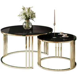 COUCHTISCH 2 in 1 LORI GLASS verchromt gold