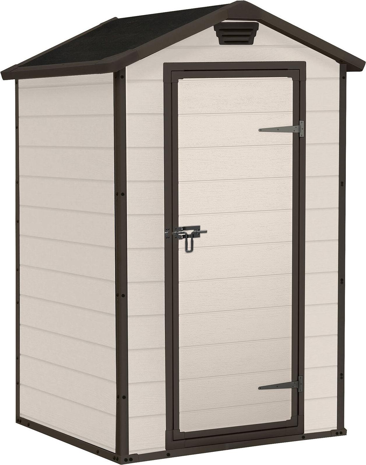 Keter Manor 4x3, Kunststoff-Schuppen, Einzelbild, Giebeldach, Schwarz, Harz, Beige