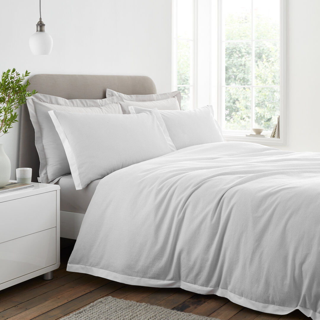 Bianca Cotton Seersucker Woven Stripe 180 Thread Count Cotton Duvet Cover Set Grey Super King
