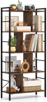 Costway 5-tier Bookcase 61 Inch Tall Industrial Bookshelf with Metal Frame