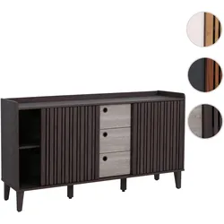 Sideboard HWC-M48, Kommode, Schiebetür Staufach, MDF 81x150x40cm ~ dunkle Eiche-Optik, Schubladen Marmor-Optik