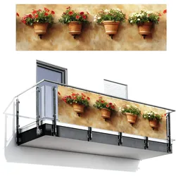 BALKON-SICHTSCHUTZ Blumentöpfe - Wand - Vintage Windschutz 300x90 cm