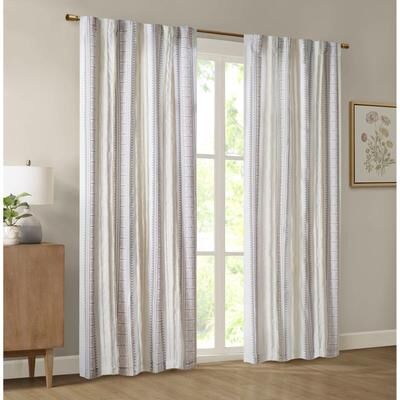 Madison Park Samara Poly Printed Curtain Panel with Tufted Stripe and Lining