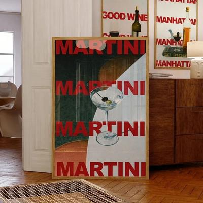 Uplifted Finds Modern Retro Martini Cocktail Canvas Wall Decoration 30 X 40 Cm No Frame