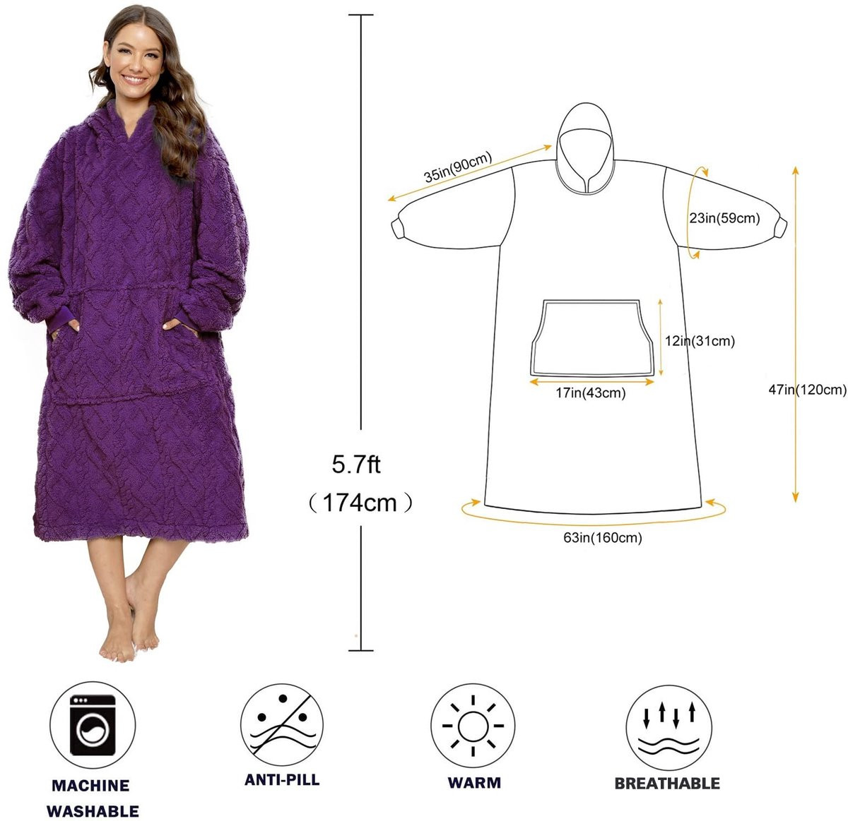 Unisex oversized draagbare deken hoodie Sherpa-deken sweatshirt