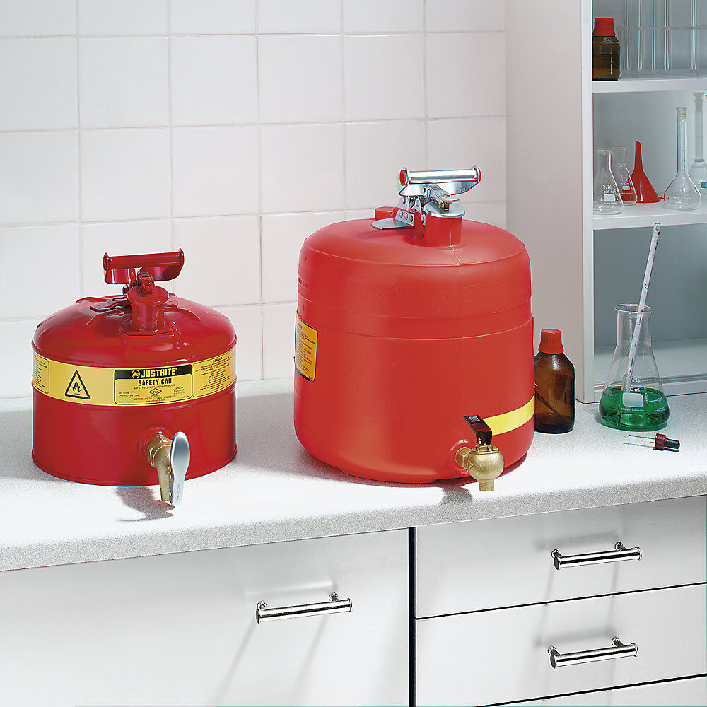 Sicherheits-Abfüllbehälter mit Zapfhahn, Stahlblech, Volumen 19 l, rot lackiert Justrite