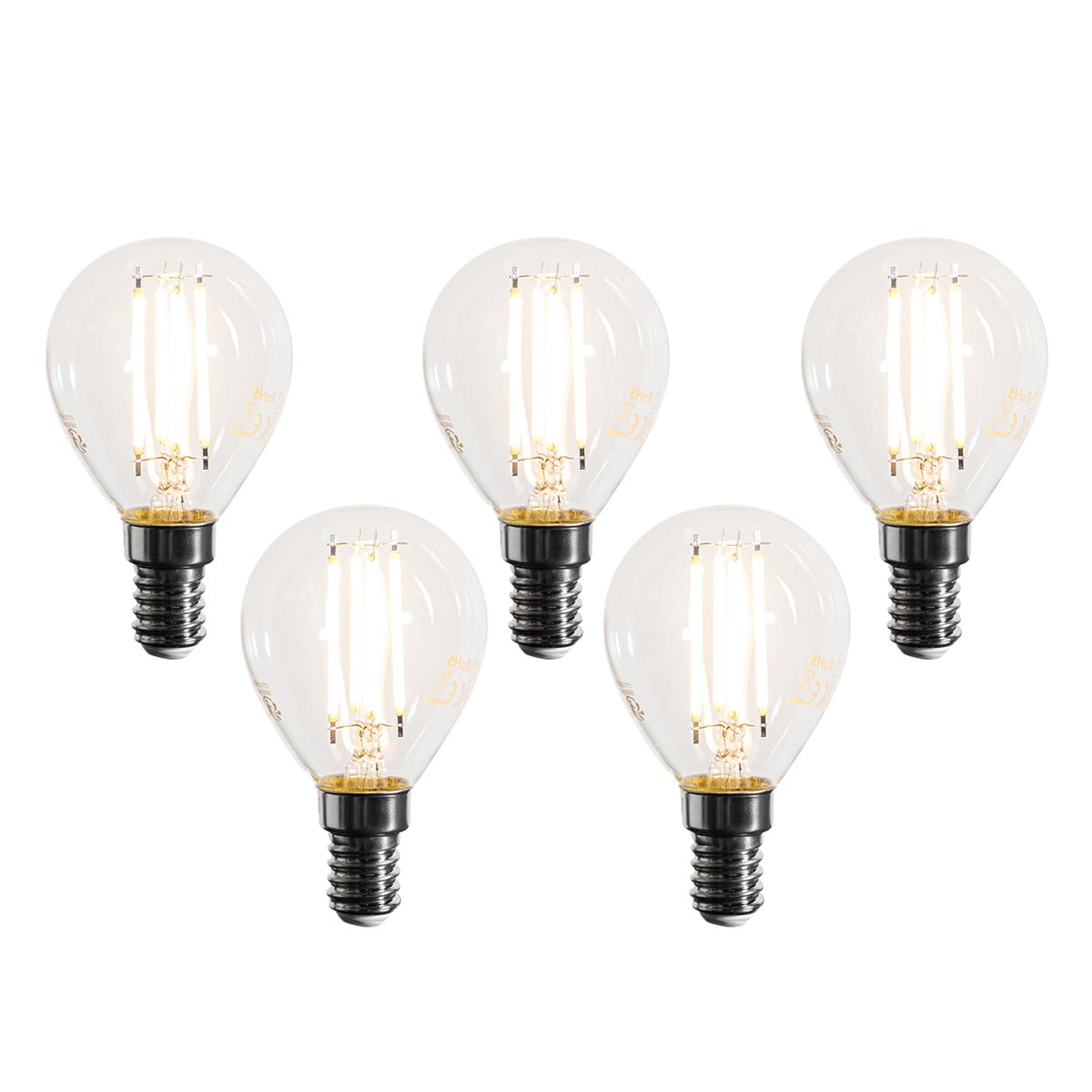 LUEDD Set van 5 E14 dimbare LED filament lampen G45 warm wit 4W 470 lm transparant