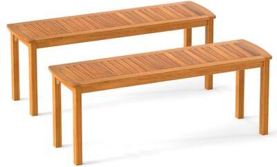 Costway Set of 2 Acacia wood outdoor bench with slatted seat for garden
